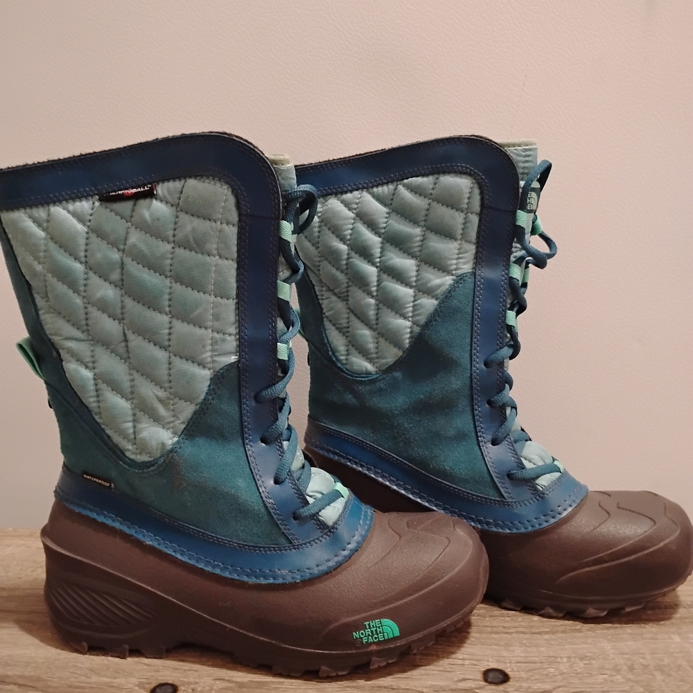The North Face Teal and Brown Quilted Boots